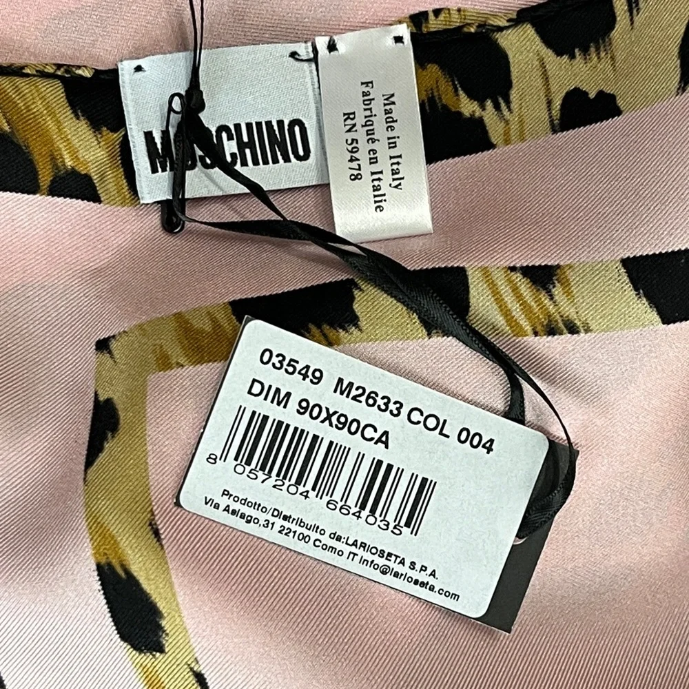 Moschino Pink and Leopard Print Square Scarf Made in Italy NWT